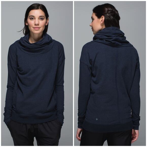 Lululemon Stress Less Hoodie Size 4 Heathered Navy Blue Funnel Neck Sweatshirt - Picture 1 of 5
